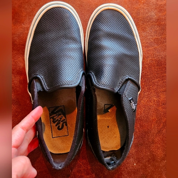 Vans Shoes - Vans Classic Slip-On Perforated Black Leather Shoe